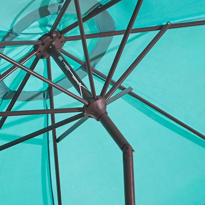 BrylaneHome Outdoor Tilt-And-Crank Umbrella With 8 Sturdy Steel Ribs Heavy Duty Fade-Resistant Tilting Shade Patio Garden Backyard Décor Pool Home