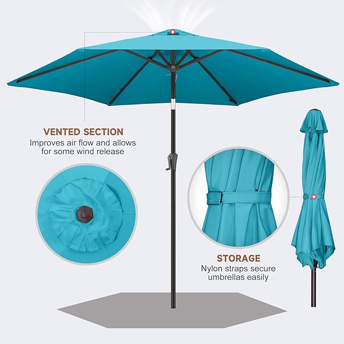 10ft Patio Umbrella Outdoor - Table Umbrella with 6 Sturdy Ribs, Market Umbrella with Push Button Tilt, UV Protection for Pool, Porch, Garden, Deck, Backyard (Aqua Blue)