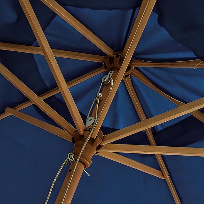 AMMSUN 8.2ft Vintage Wood Outdoor Umbrella, with a pulley system, UPF 50+, for markets, gardens, porches, courtyards, beach terraces, cafes, taverns, dining tables, pool sides, wedding venues