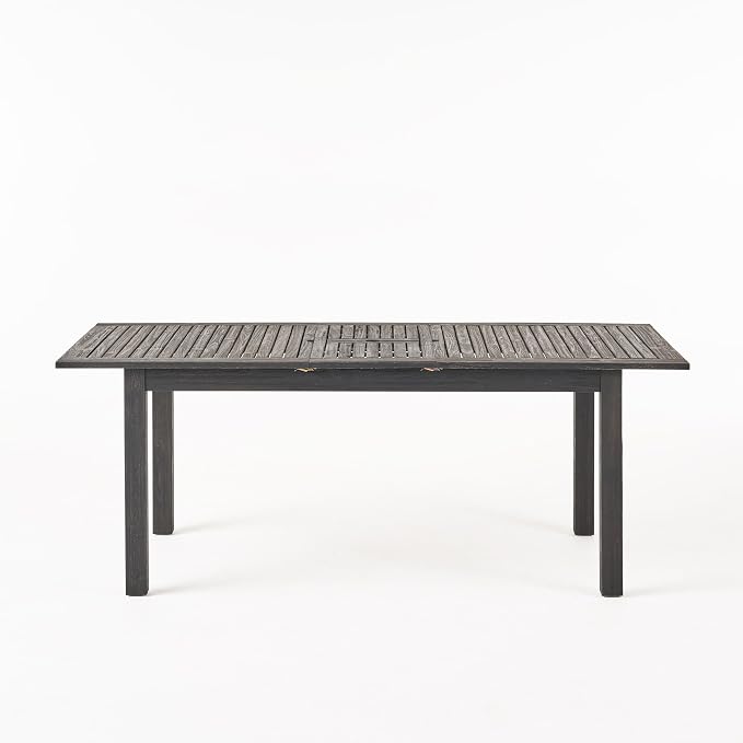 Christopher Knight Home Elmar Outdoor 7 Piece Wood and Wicker Expandable Dining Set, Dark Gray and Dark Gray and Gray