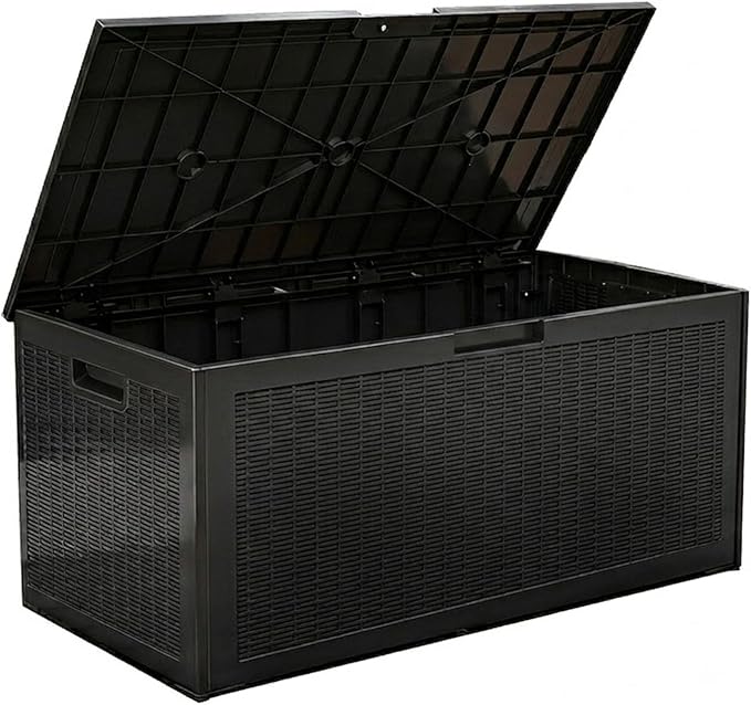 100 Gallon Package Delivery Box for Outside, Waterproof Deck Box & Outdoor Storage Container for Patio Cushions & Deliveries, Lockable Resin Bin, Easy Tool-Free Assembly Black