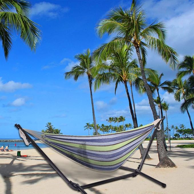 Portable Outdoor Polyester Hammock Set,Hammock with Hammock Stand,2-in-1 Hammocks Hammock Chair with Stand, 250lbs Capacity, Heavy Duty Two Person Hammock with Stand, Green
