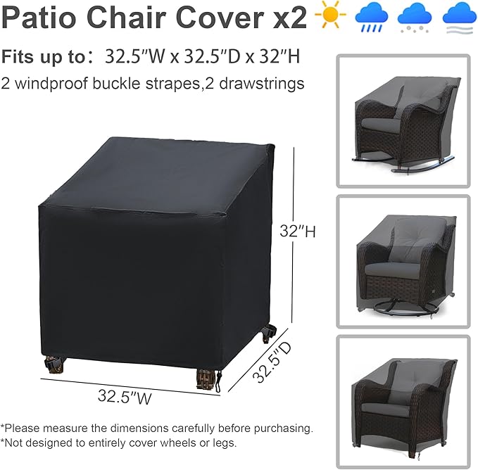 Patio Furniture Covers,Outdoor Furniture Cover Waterproof,Patio Furniture Set Covers for 4 Piece Outdoor Conversation Set,Patio Covers Set X-Large (Black)