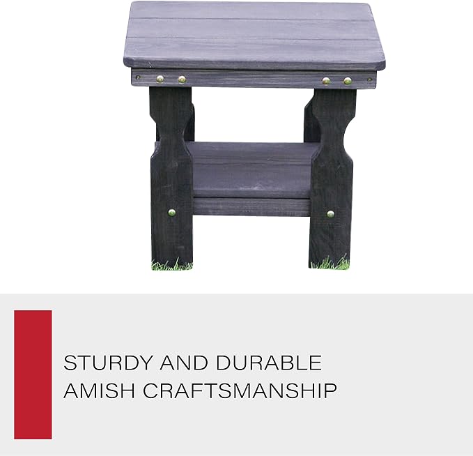 Amish Casual Heavy Duty Outdoor Wood End Table in Semi-Solid Black Stain - Quality Crafted in The USA from Treated Pine by Amish Artisans