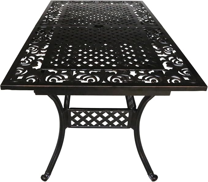 roomfitters Expandable Cast Aluminum Dining Table, Classic Outdoor Design with Lattice Top and Shelf, Weather-Resistant, Bronze