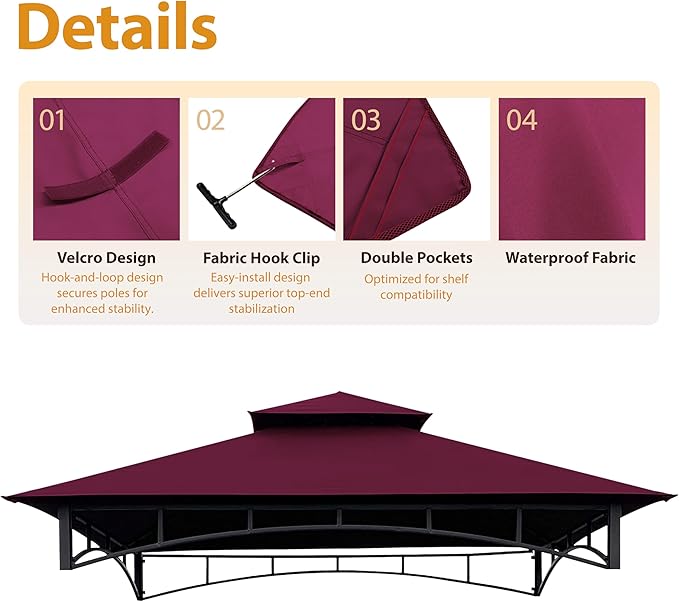 Coastshade Replacement Gill Gazebo BBQ Canopy Top for Model #L-GG001PST-F,8x5 Gazebo Grill Canopy BBQ Gazebos Top Only(Burgundy)