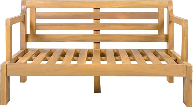 Christopher Knight Home Bayah Acacia Wood Outdoor Loveseat and Coffee Table Set, 2 Piece Patio Furniture Set with Water-Repellent Cushion, Solid Wood Outdoor Conversation Set, Beige+Natural