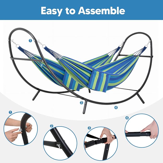 SUNCREAT Portable Outdoor Hammock with Stand, Double Hammocks with Stand for Outside, Patent Pending, Blue & Green