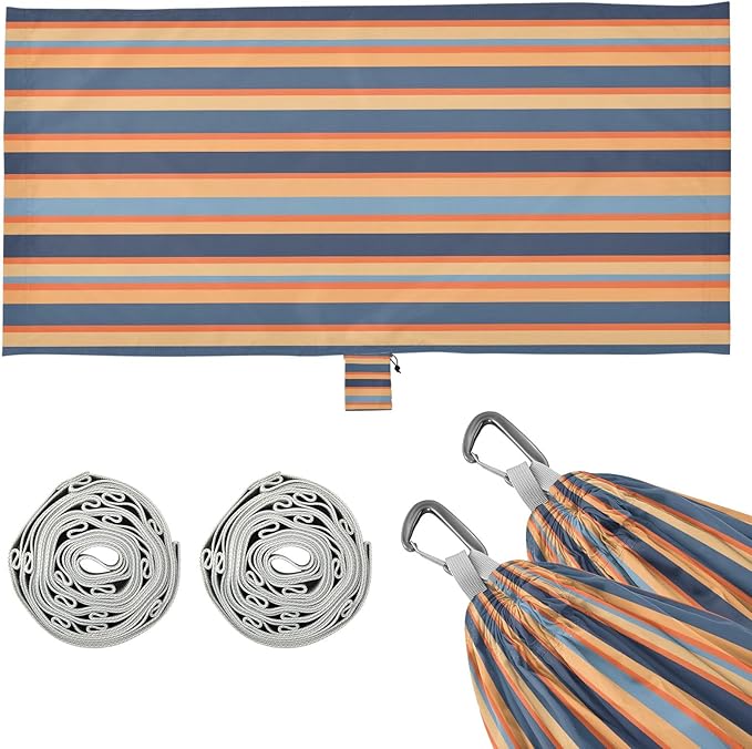 Camping Hammock Outdoor Hammocks for Outside Stripe Blue Orange Beach Trees Portable Lightweight with Pockets Tree Straps Indoor
