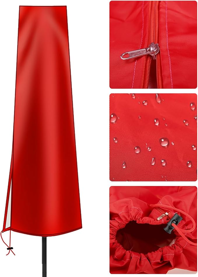 Dafire Patio Umbrella Cover for 7FT to 9FT Patio Umbrellas,1.7m Parasol Covers (Red 420D),Oxford Fabric Waterproof Market Umbrella Cover with Zip,Parasol Covers for Outdoor Umbrellas with Rod