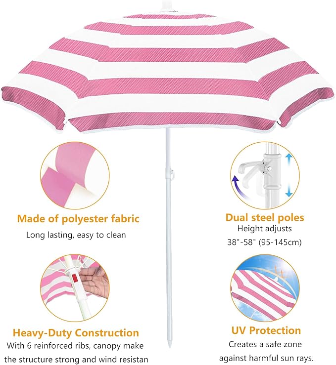 Beach Umbrella for Kids Water Table & Picnic Table Shade, Heavy-Duty Children's Portable Outdoor Umbrella, 47 Inch UV Protection for Sand Play, Camping, Garden and Beach Pink