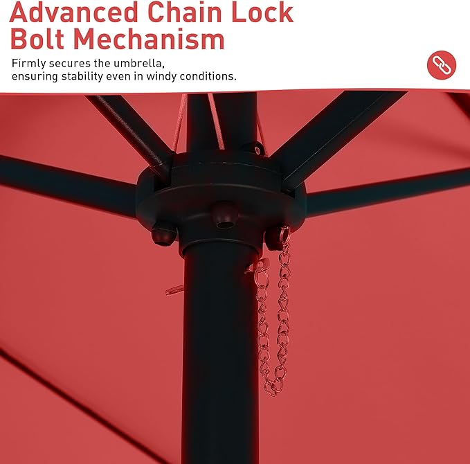 15 ft Patio Umbrella with Base, Large Rectangle Outdoor Umbrella with Matching Stand, Strap, Crank, Red