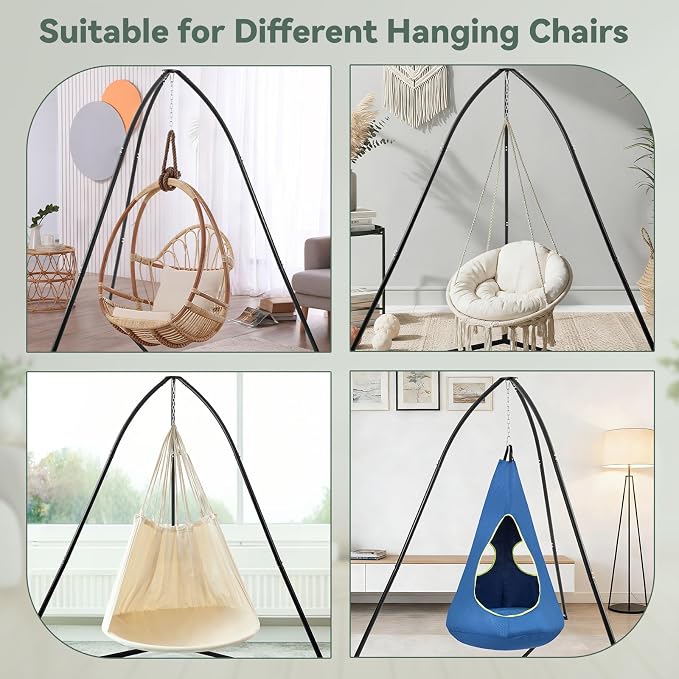 Tripod Hammock Chair Stand for Multi-Use, Heavy-Duty Hammock Chair Stand for Indoor & Outdoor, with Height Adjustable Triangular Design, 330 lbs Capacity, Easy Assembly, Stand Only - Black