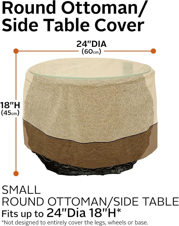 Classic Accessories Veranda Water-Resistant 24 Inch Round Patio Ottoman/Coffee Table Cover, Outdoor Table Cover
