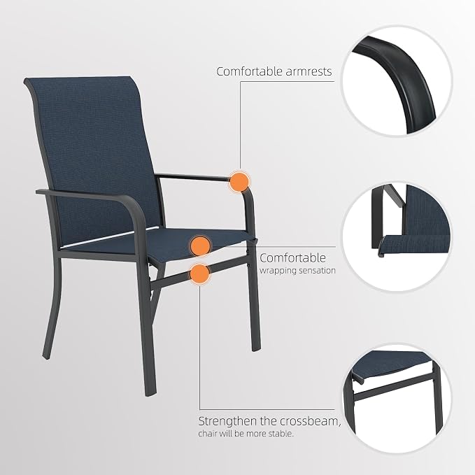 7 Piece Patio 63" Rectangle Table & NavyBlue HighBack Swivel,Dining Chairs | Metal Rectangle Table, 4 High Back Dining Chairs, 2 High Back Swivel Chairs, All Weather, For Tall People, For 6 Person