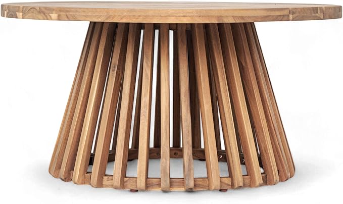 Christopher Knight Home Hakee Acacia Wood Patio Coffee Table, Round Coffee Table with Unique Wooden Base, Stylish Indoor/Outdoor Table, Easy Assembly, 31.5" x 31.5" x 16", Light Teak