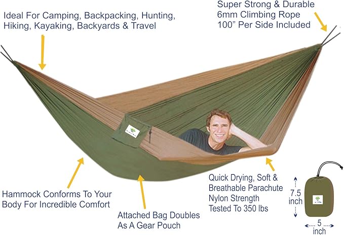 Hammock Bliss Double - Extra Long - Extra Wide - Extra Large - Two Person Double Wide Camping Hammock - Suspension System Included - The Largest Double Hammock On Planet Earth