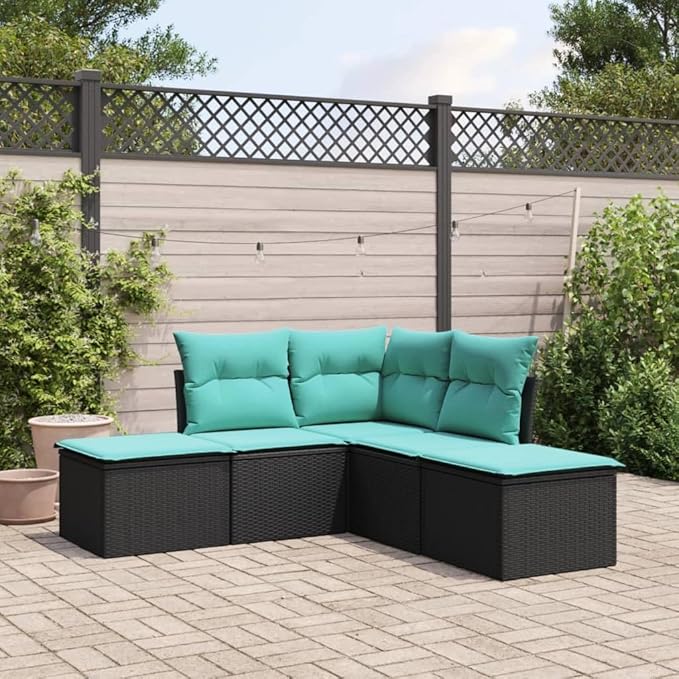 5 Piece Patio Sofa Set with Cushions, Garden Lounge Set Outdoor Sofa Sets Front Porch Furniture Patio Conversation Set for Negotiation Area Piazza Exhibition Garden Black Poly Rattan