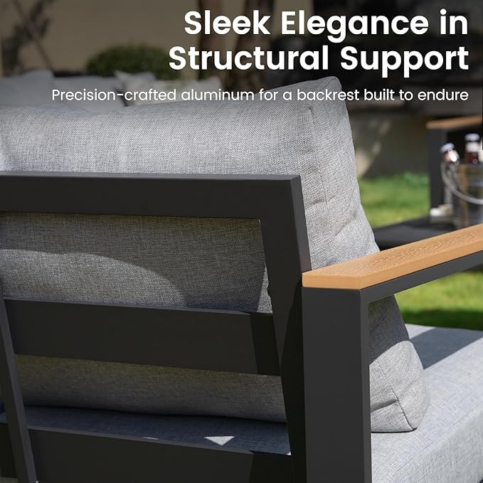 Sundale Outdoor Aluminum Patio Furniture Set, 4 Piece Outdoor Conversation Sets with Coffee Table and 6" Thick Cushions, All Weather Outdoor Sectional Set for Deck, Lawn, Yard (Grey)