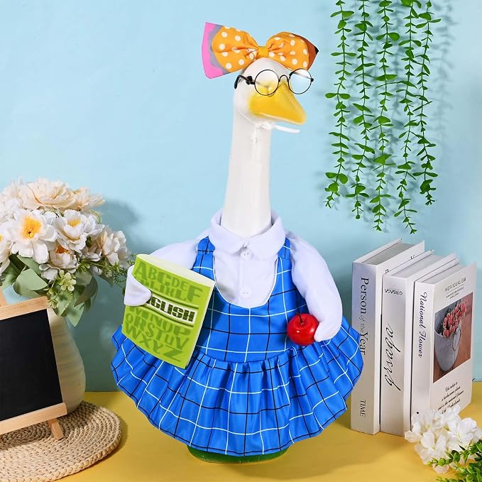 JcHrmers Back to School Porch Goose Outfits Teacher Lawn Goose Clothes Fits 23" / 17'' Cement Plastic Goose Statue for Outdoor Garden Yard Patio School Classroom Decor