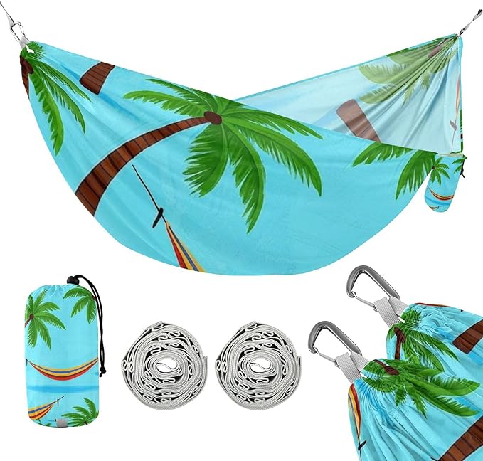 Summer Blue Coconut Tree Hammock 330lb Capacity Camping Hammock Fabric Hammock for Outside Patio Backyard Poolside hamaca con Base para adultos