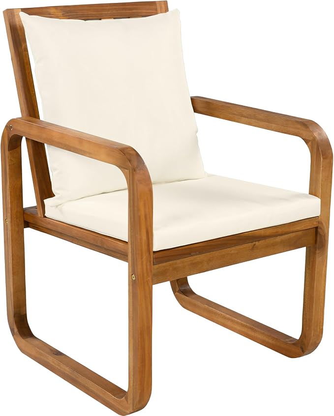 VilroCaz 7 Pieces Outdoor Patio Dining Set, 67'' Rectangle Acacia Wood Table and 6 Armchair, All-Weather Dining Set with Removable Cushions for Garden Backyard Lawn (Beige-2.13)