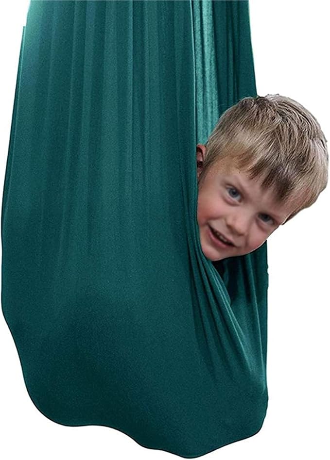 Adjustable Sensory Swing Children's Elastic Swings Set Aerial Flying Yoga Cuddle Hammock Chair for Kids Or Adults Autism ADHD (Color : Dark Green, Size : 150 x 280 cm)