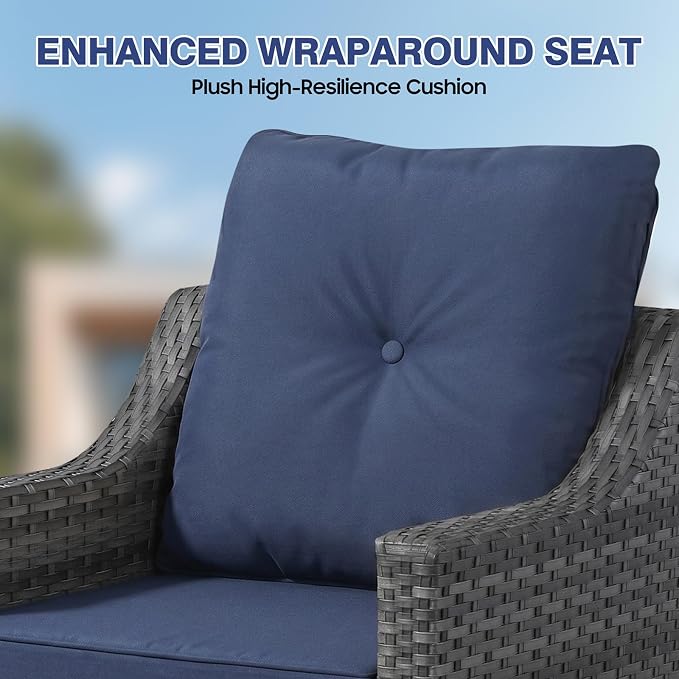 Patio Furniture Set,360°Swivel Glider Patio Chairs Set of 2,Comfortable Seating with 6 Inch Thick Cushions and Smooth Rocking Motion,All-Weather Wicker Patio Set for Porch Deck Balcony Garden