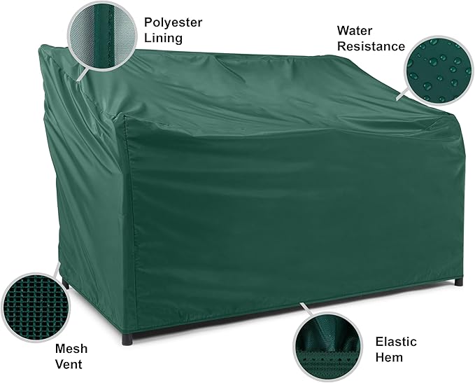 Covermates Classic Outdoor Patio Sofa Cover – Heavy-Duty 12-Gauge Vinyl with Polyester Lining, Elastic Hem & Mesh Vent for Moderate Weather Protection, 52W x 32D x 34H, Green