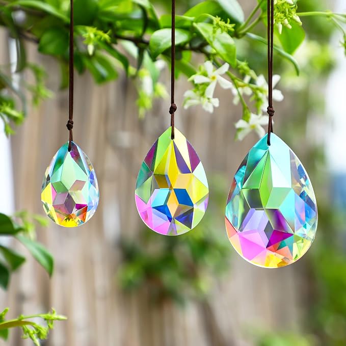 3 Pcs Colorful Bauhinia Crystal Prisms Suncatcher Chandelier Window Decor | Colorful Bauhinia Crystal Prisms Suncatcher Rainbow Maker 2 2.5 3 Inch for Window Chandelier Tree Decor