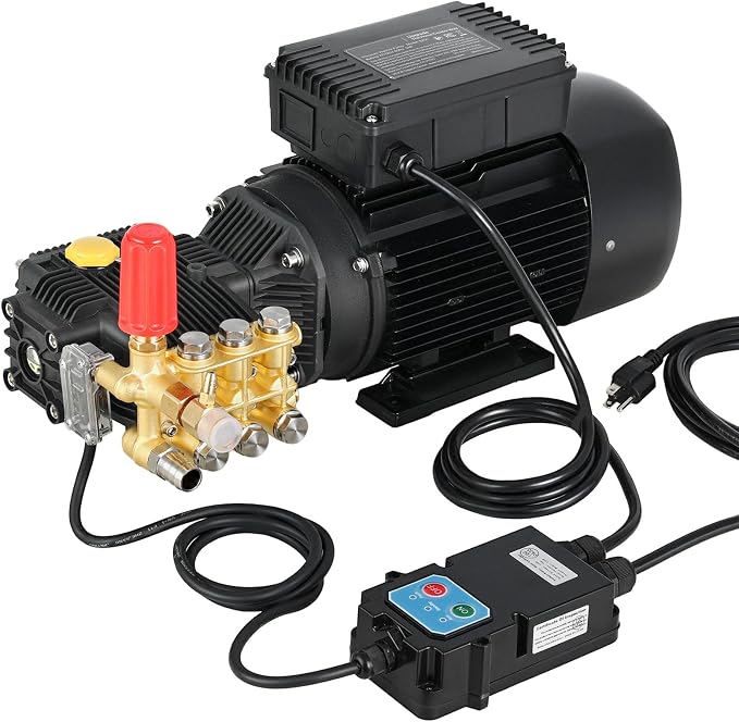 VEVOR Electric Pressure Washer Pump Kit, 1220 PSI, 2.2 GPM, Triplex Power Washer Pump with 2 HP Motor 120 V, Adjustable Water Pressure, for Washing Cars, Gardens, Exterior Walls, Machinery Equipment