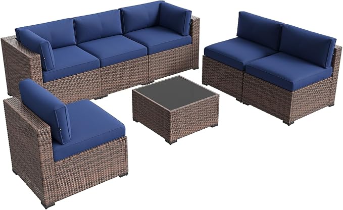 Aoxun Patio Furniture Sets, 7-Piece Outdoor Patio Furniture with Thick Cushions, Wicker Outdoor Conversation Set Sectional Sofa for Backyard, Poolside, Garden