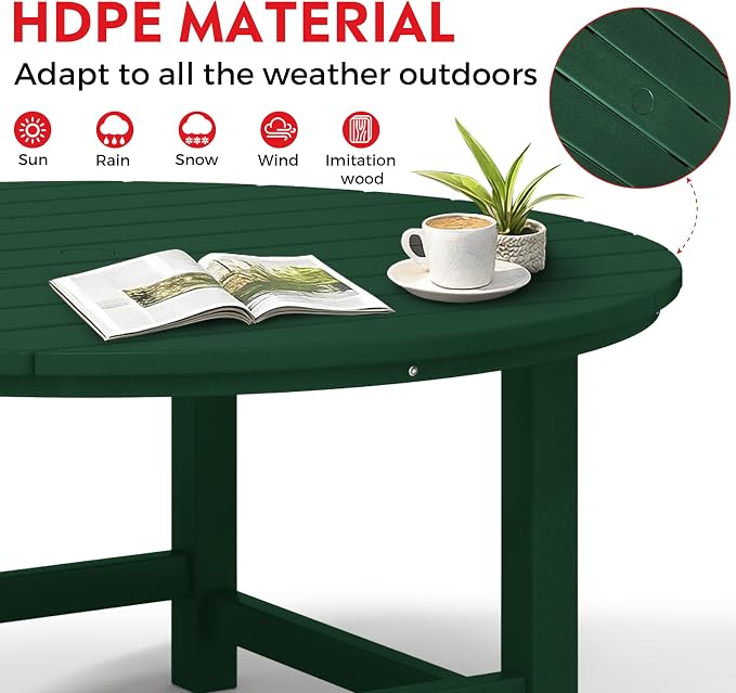 Costaelm Patio Conversation Table, Tatio Accent HDPE Outdoor Weather Resistant, Round Outdoor Porch Balcony Patio Drink Table for Outside, Pool, Backyard, Dark Green