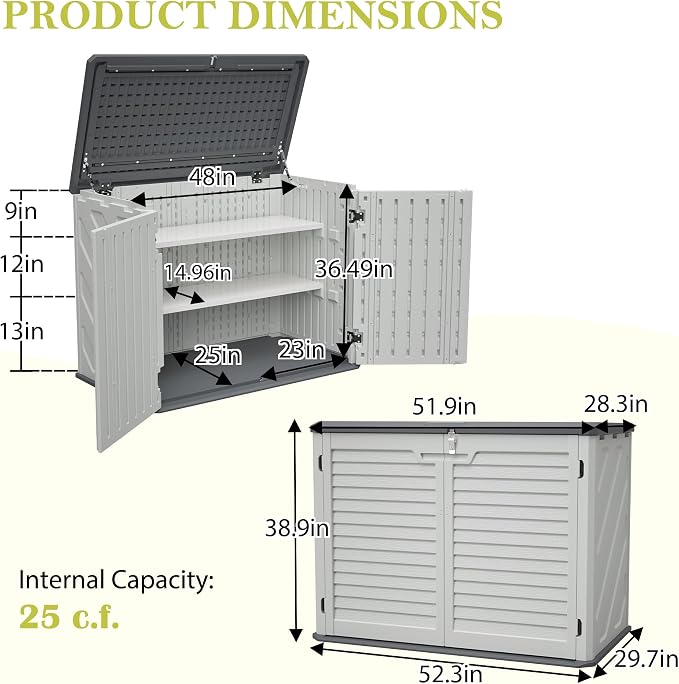 Large Outdoor Storage Box with Removable Shelf, 28 Cu.Ft. Weather-Resistant HDPE Deck Box for Patio Cushions and Garden Tools, Lockable White Storage Cabinet, 52 x 30 x 39 Inches