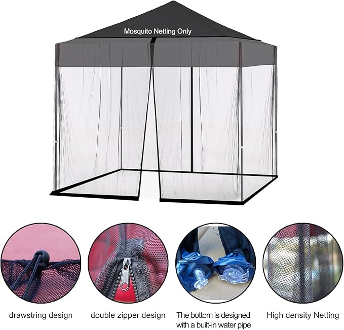 Umbrella Mosquito Netting, Square 10x10, for 10-13ft Patio Cantilever Umbrella, with Adjustable Rope and Double Zipper Door (Black)