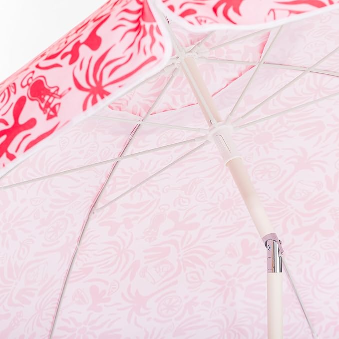Business & Pleasure Co. Margaritaville Manana Umbrella - 6.5' Beach Umbrella Sand Anchor, 7' Tall Telescopic Aluminum Pole, UPF 50+