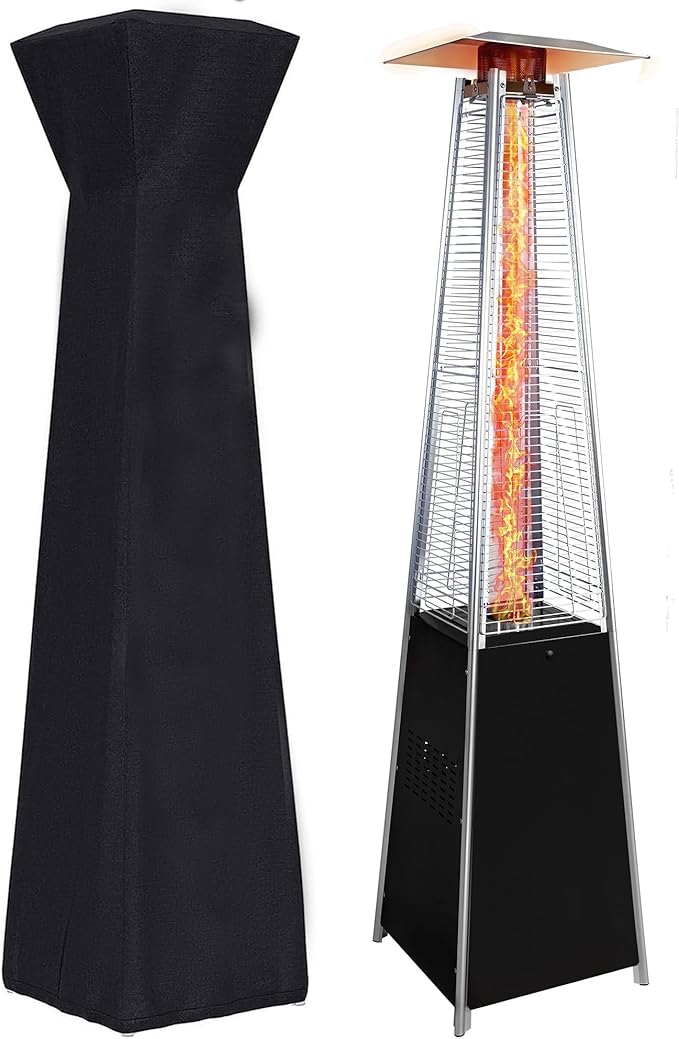 48,000 BTU Propane Outdoor Patio Heater, Portable Heater with Detachable Wheels, Protective Cover for Garden, Backyard, Balcony, Terrace, Poolside, Commercial & Residential Use
