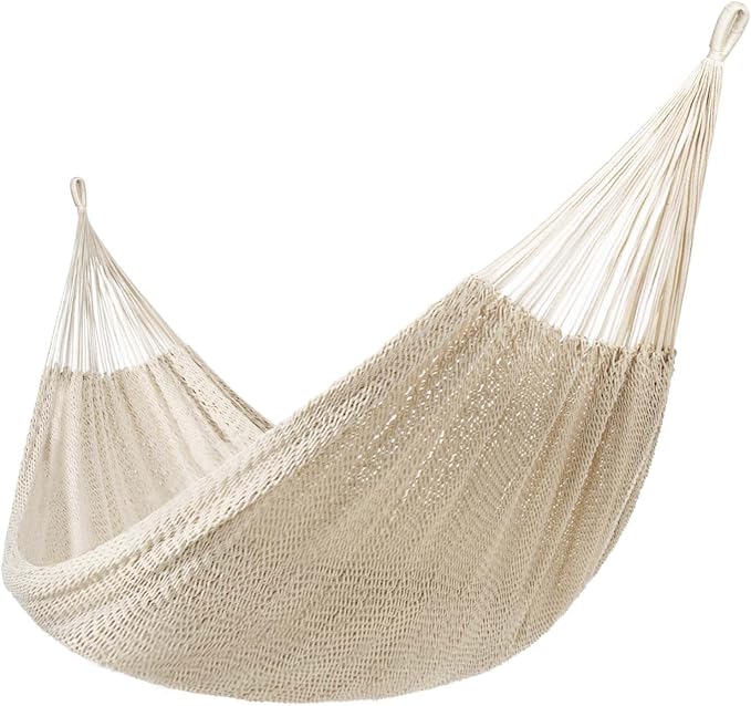 Lazy Daze Hammocks Handwoven Mayan Hammock, 10.5 FT Soft Rope Double Hammocks, Portable Outdoor Hammock with Carry Bag, 2 Straps & Carabiners for Patio Outside, 550 lbs Weight Capacity, Natural