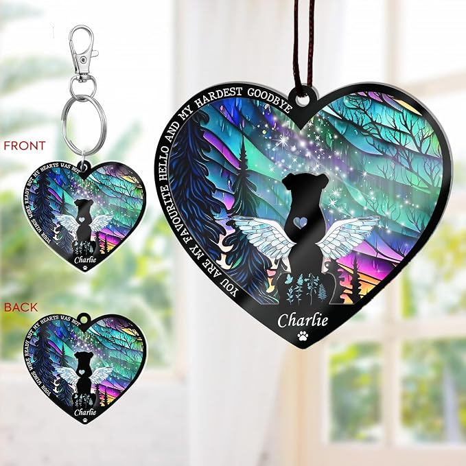 Personalized Dog Memorial Suncatcher, Custom with Name Date, Pet Loss Sun Catcher, Stained Glass Light Catcher, Gifts for Dog Lovers, Memorial Loss of Pet Sympathy Gift