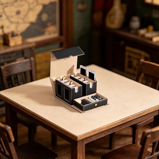 Card Storage Box with Holders and Dices Tray Multifunctional Deck Organizers with Removable Dividers Portable Carrying Organisers Case