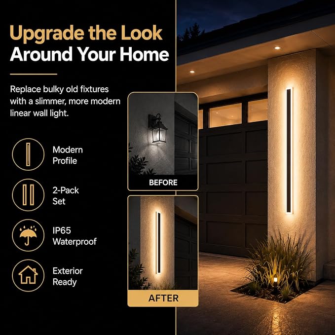 47.2" Outdoor Wall Lights, 2-Pack Remote Dimmable Sconces | Adjust 3000K–6000K lighting by remote for a modern garage, patio, porch or front door upgrade