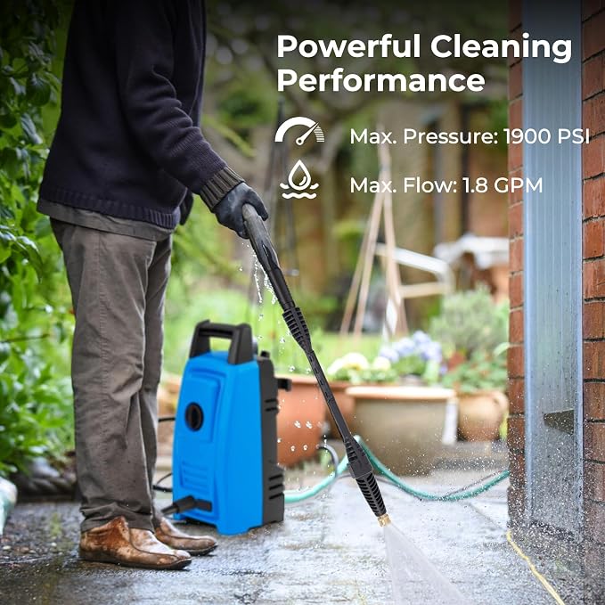 Goplus Electric Pressure Washer, 1900 PSI 1.8 GPM High Pressure Power Washer w/ 4 Quick Connect Nozzles, Soap Bottle & 19.7 FT Hose, Portable Cleaning Machine for Car Washing, Driveway, Patio, Floor