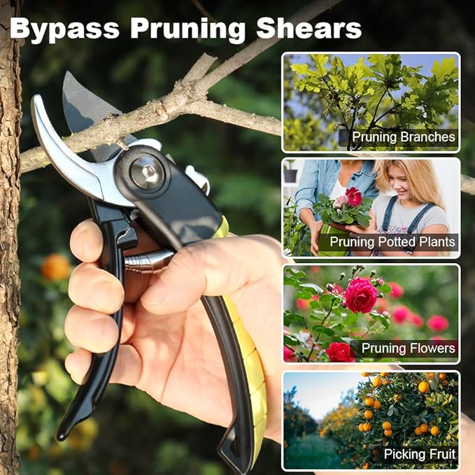 Bypass Pruning Shears, Professional SK5 Steel Blades, Garden Pruners for Trimming Plants, Hedges, and Cutting flowers