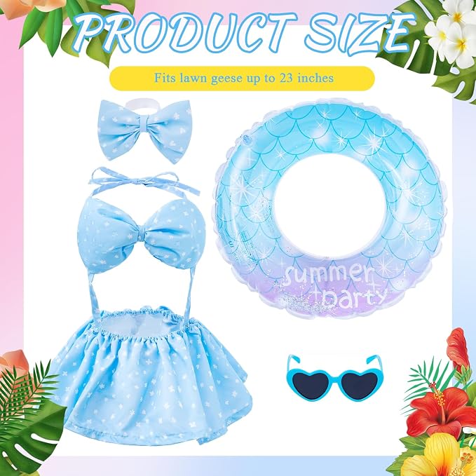 Bikini Porch Goose Outfits Fits 23" Goose Statue Summer Porch Goose Outfit with Sunglasses and Swim Ring Hawaiian Porch Goose Clothes Costume for Outdoor Garden Lawn Yard Decor(Blue Flower)
