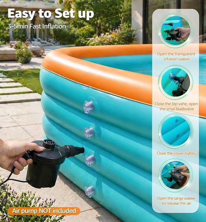 Large Inflatable Pool for Adults - 120" X 68" X 27" 4-Layer Full-Sized Swimming Pool Ideal for Backyard Garden Outdoor Easy Setup Perfect for Family Blow up Pool