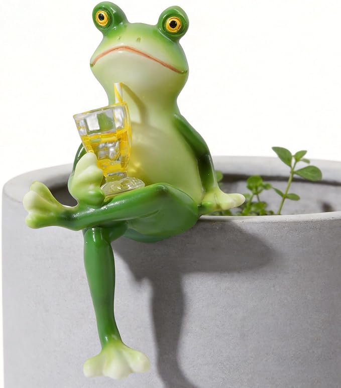 Sherum Tipsy Frog Pot Hugger - 3 Inch Miniature Frog Figurines, Waterproof Garden Decor Outdoor Statue for Flower Pots & Yard, Frog Planter Hugger（Sit Down）