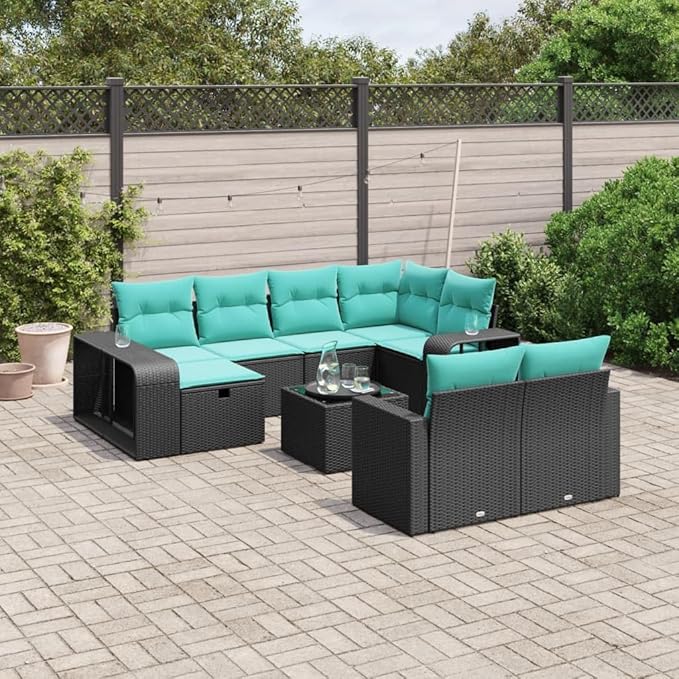 vidaXL Patio Sofa Set with Cushions 11 Piece, Outdoor Sectional Sofa Couch, Patio Conversation Set for Garden Backyard, Black Poly Rattan