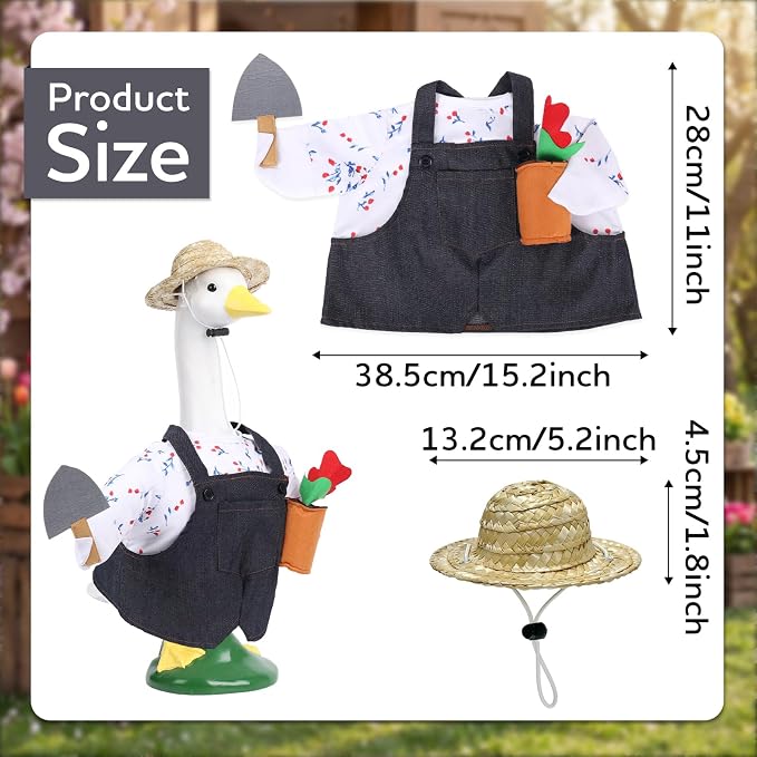 23" Gardener Porch Goose Outfit for Front Yard Lawn Seasonal Decor | Funny Summe Cement Geese Clothes for Duck Plastic Statue