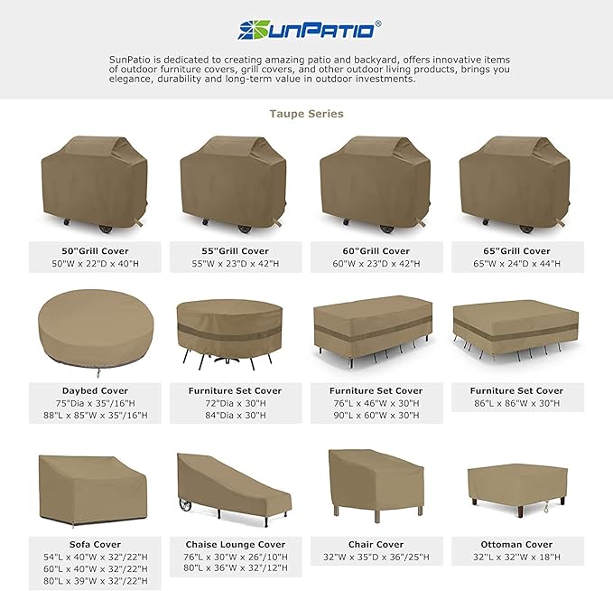 SunPatio Outdoor Chair Covers Waterproof, Heavy Duty Patio Lawn Furniture Cover, All Weather Protection Lounge Deep Seat Covers with Air Vent and Straps, 2 Pack - 34"W x 37"D x 36"/25''H, Taupe
