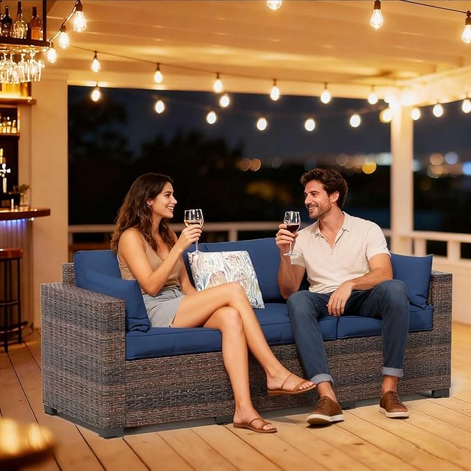 YLGJ&TIDY Outdoor Patio Furniture Set, 3-Seat Patio Sofa, All-Weather PE Rattan Sectional Conversation Set, Waterproof Couch w/Thick Cushions, Deep Seat, High Backrest for Backyard, Poolside, Porch